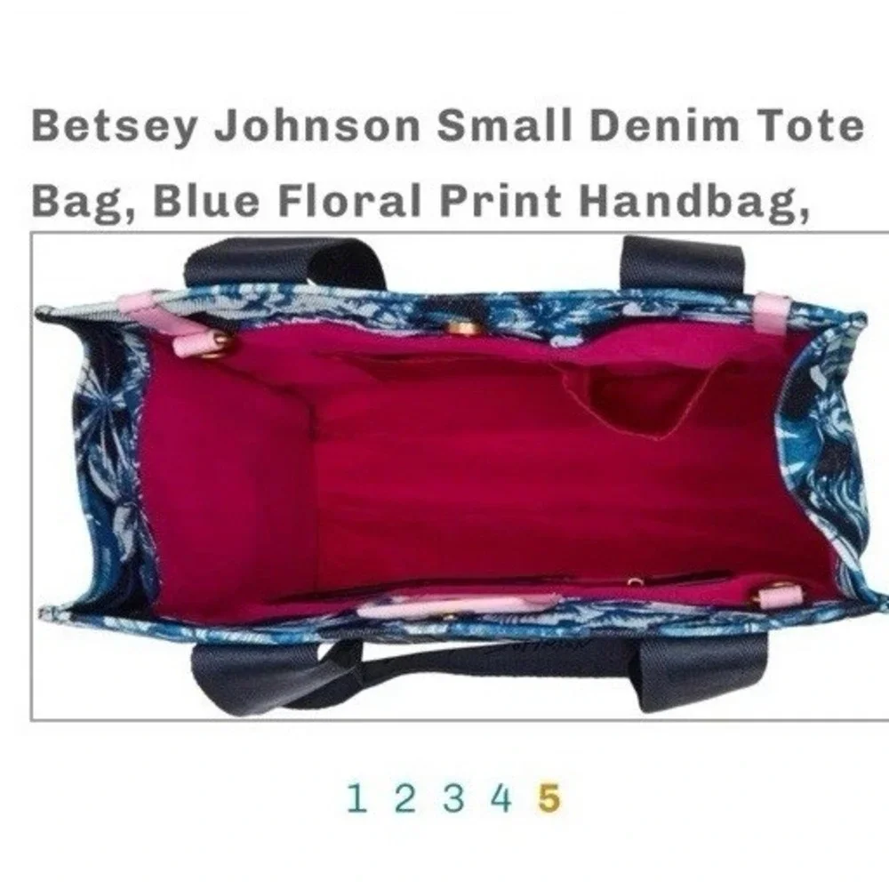 Betsey Johnson Denim Bag Tote Blue Floral Embroidered Handbag Satchel Crossbody